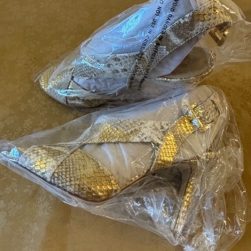MICHAEL Michael Kors Gold Snakeskin Heels